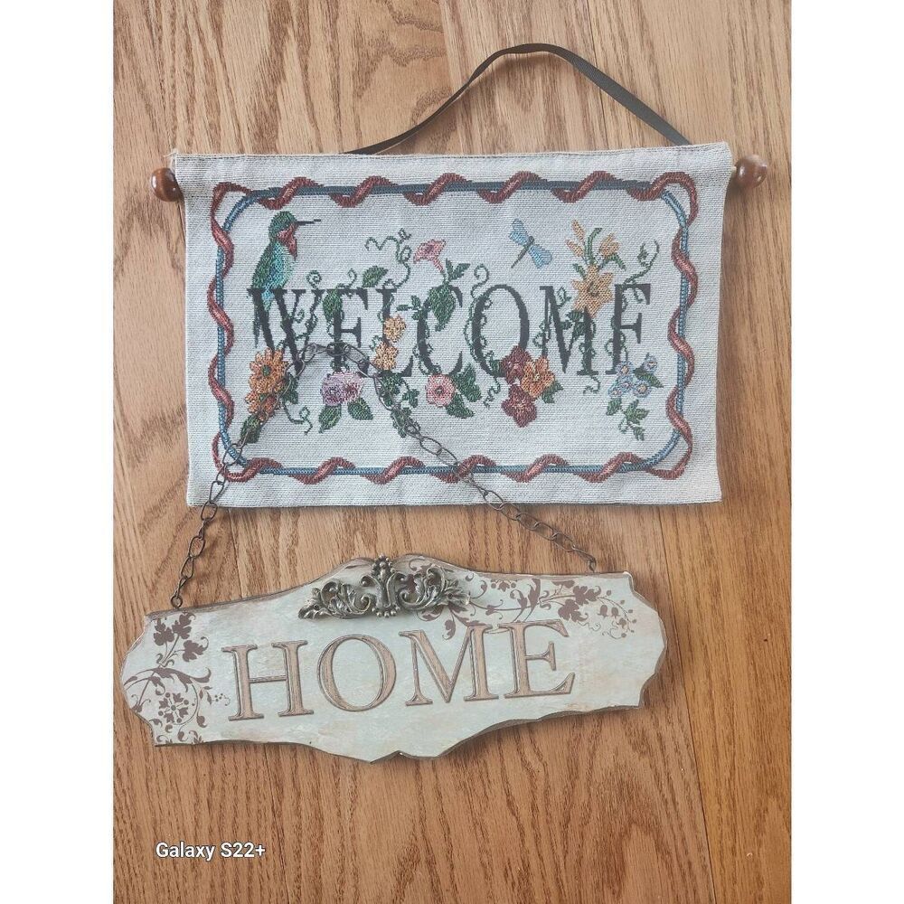 Two Welcome and HOME wall hangings